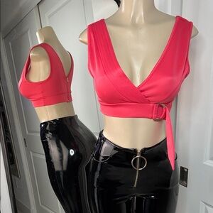 Women's Pink Wrap Crop Top salmon small